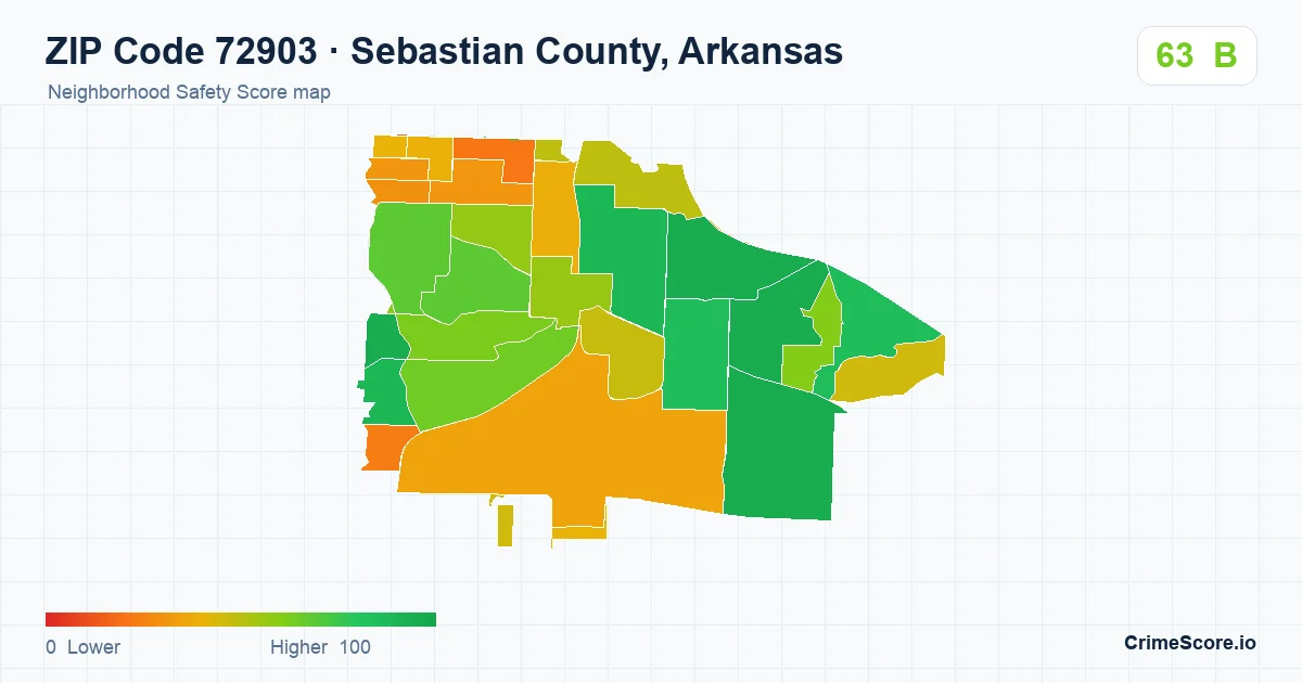 ZIP Code 72903 in Sebastian County, Arkansas neighborhood Safety Score map