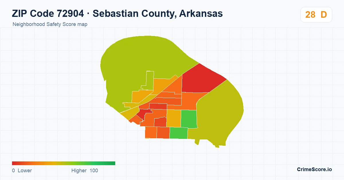 ZIP Code 72904 in Sebastian County, Arkansas neighborhood Safety Score map
