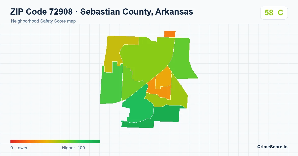 ZIP Code 72908 in Sebastian County, Arkansas neighborhood Safety Score map