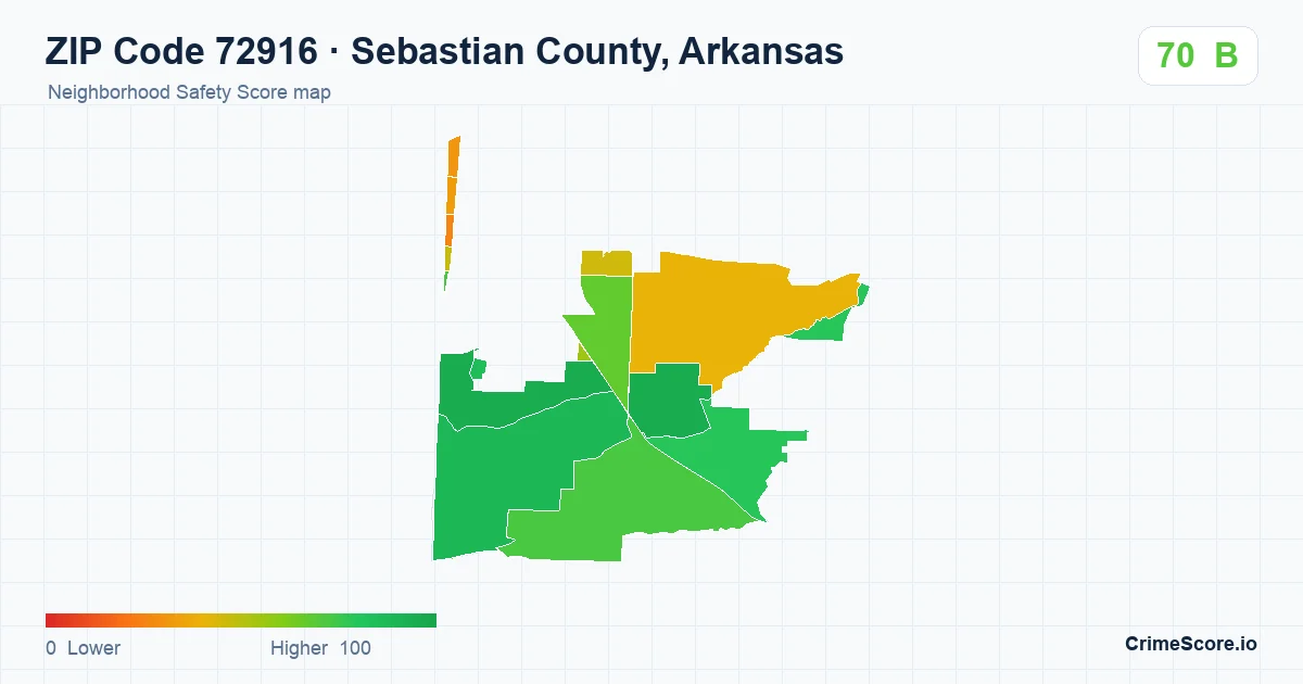 ZIP Code 72916 in Sebastian County, Arkansas neighborhood Safety Score map