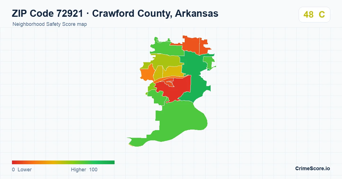 ZIP Code 72921 in Crawford County, Arkansas neighborhood Safety Score map