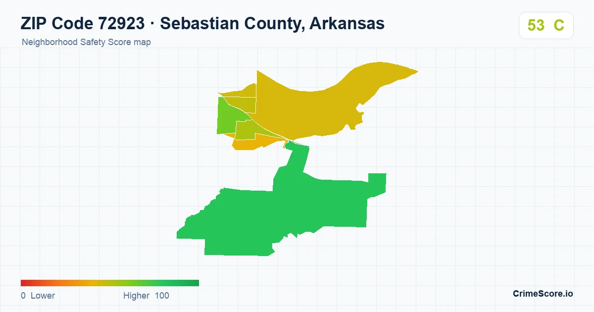 ZIP Code 72923 in Sebastian County, Arkansas neighborhood Safety Score map