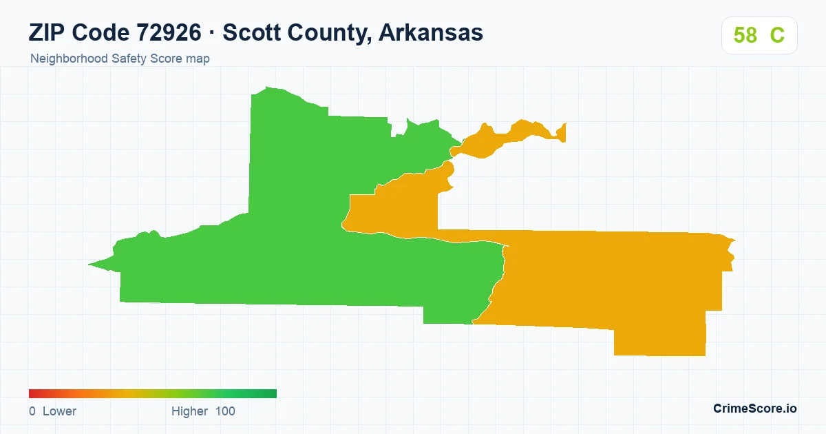 ZIP Code 72926 in Scott County, Arkansas neighborhood Safety Score map