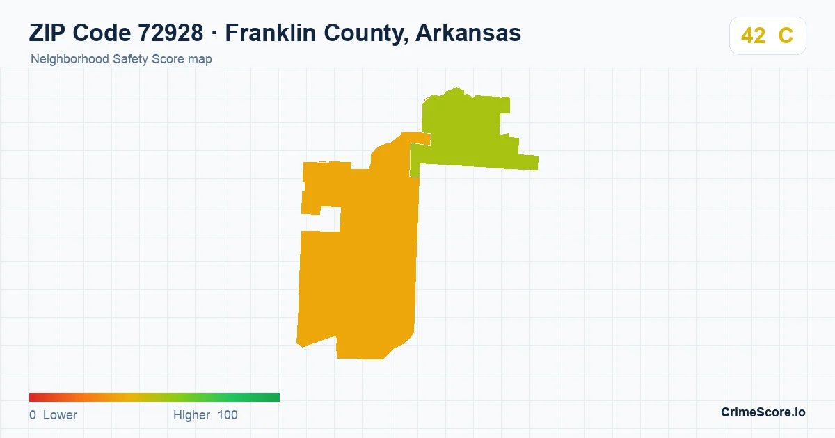 ZIP Code 72928 in Franklin County, Arkansas neighborhood Safety Score map