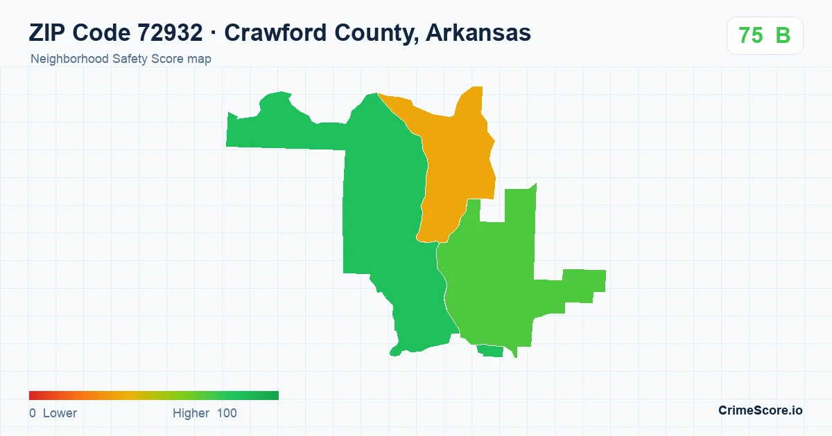 ZIP Code 72932 in Crawford County, Arkansas neighborhood Safety Score map