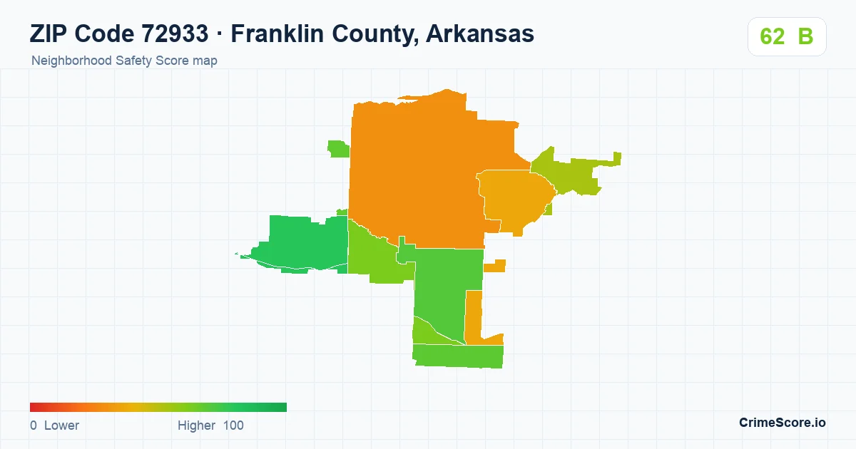 ZIP Code 72933 in Franklin County, Arkansas neighborhood Safety Score map