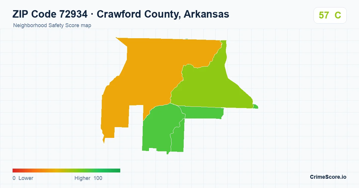ZIP Code 72934 in Crawford County, Arkansas neighborhood Safety Score map
