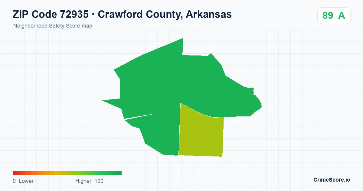 ZIP Code 72935 in Crawford County, Arkansas neighborhood Safety Score map