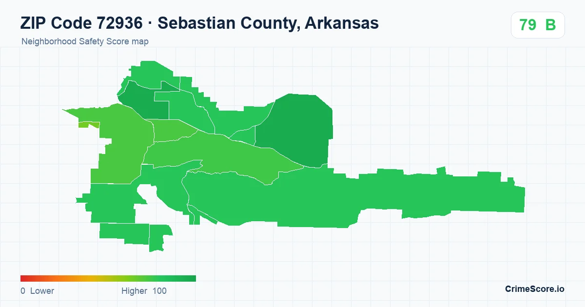 ZIP Code 72936 in Sebastian County, Arkansas neighborhood Safety Score map
