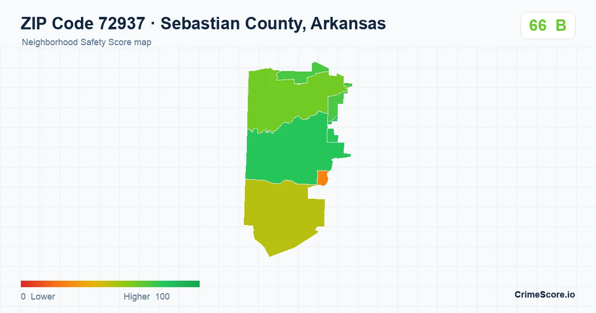 ZIP Code 72937 in Sebastian County, Arkansas neighborhood Safety Score map