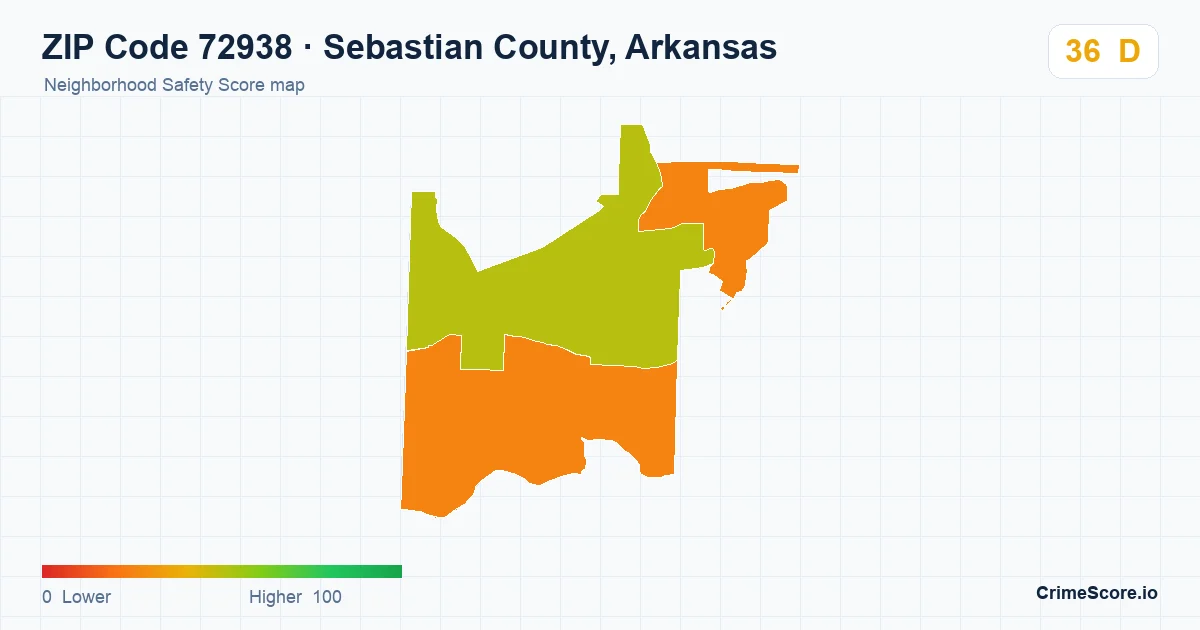 ZIP Code 72938 in Sebastian County, Arkansas neighborhood Safety Score map