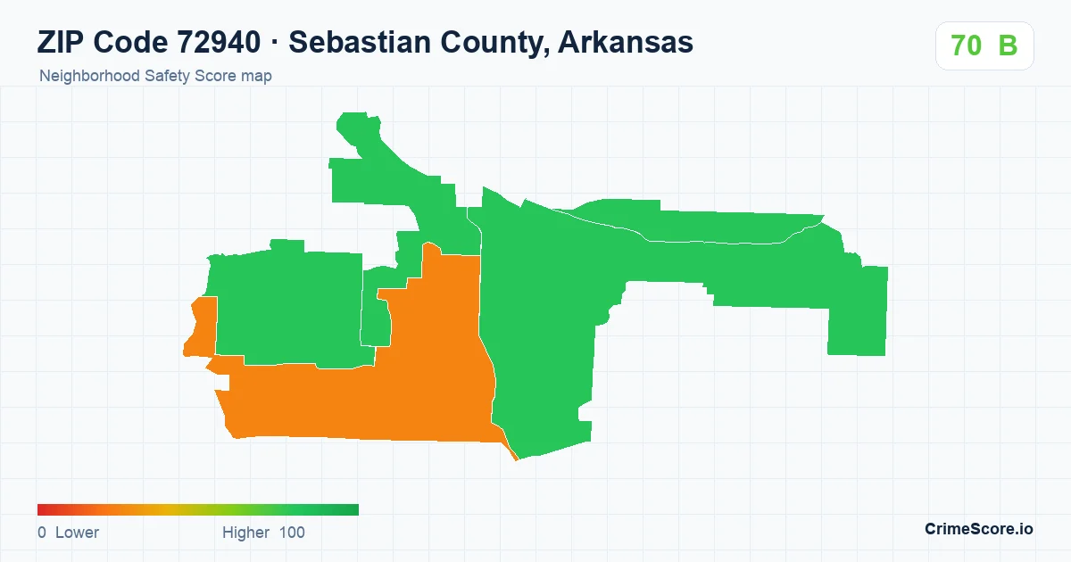 ZIP Code 72940 in Sebastian County, Arkansas neighborhood Safety Score map