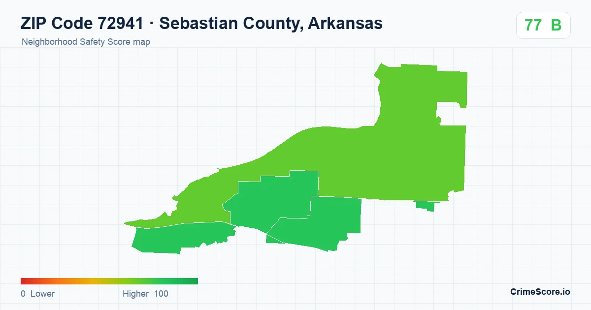 ZIP Code 72941 in Sebastian County, Arkansas neighborhood Safety Score map