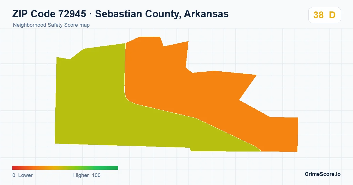 ZIP Code 72945 in Sebastian County, Arkansas neighborhood Safety Score map