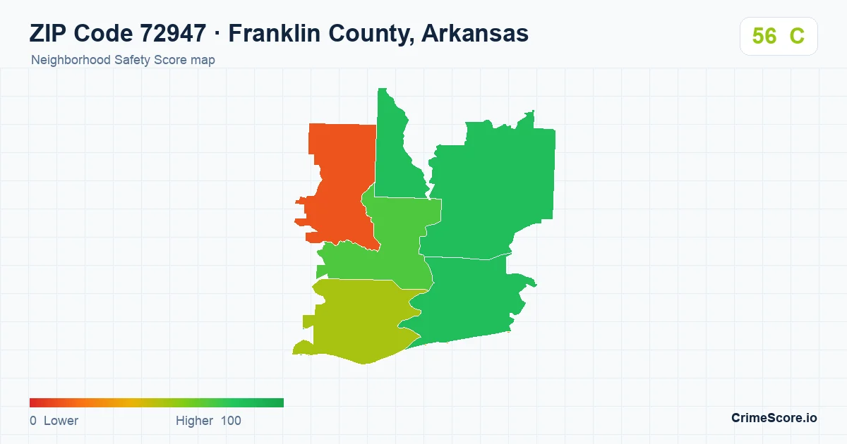 ZIP Code 72947 in Franklin County, Arkansas neighborhood Safety Score map