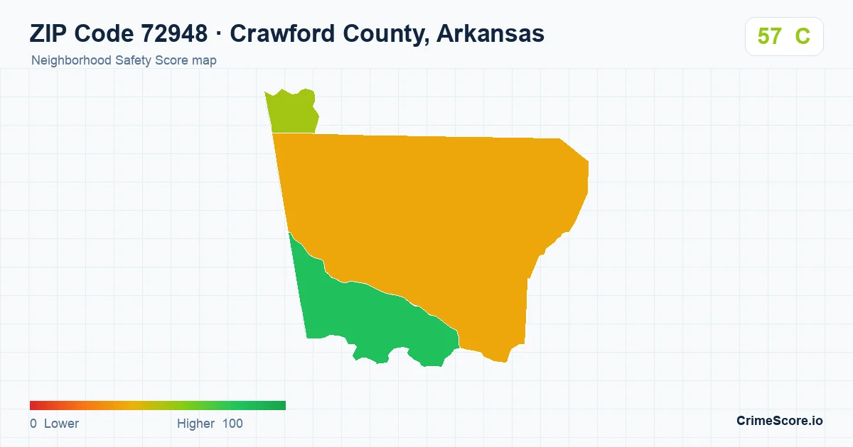 ZIP Code 72948 in Crawford County, Arkansas neighborhood Safety Score map