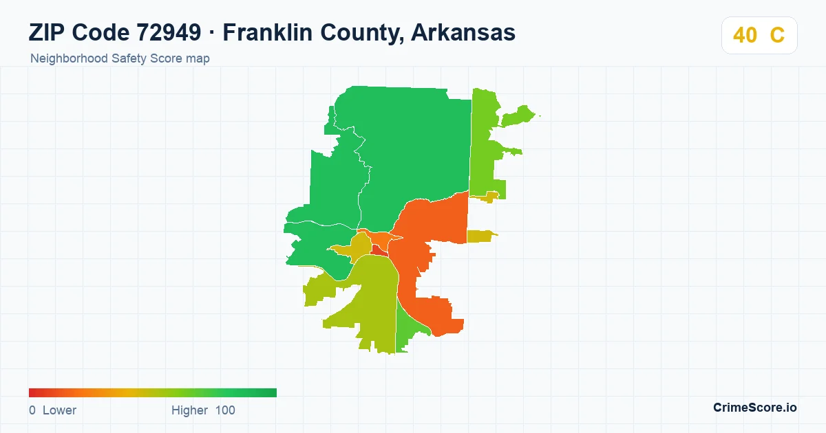 ZIP Code 72949 in Franklin County, Arkansas neighborhood Safety Score map