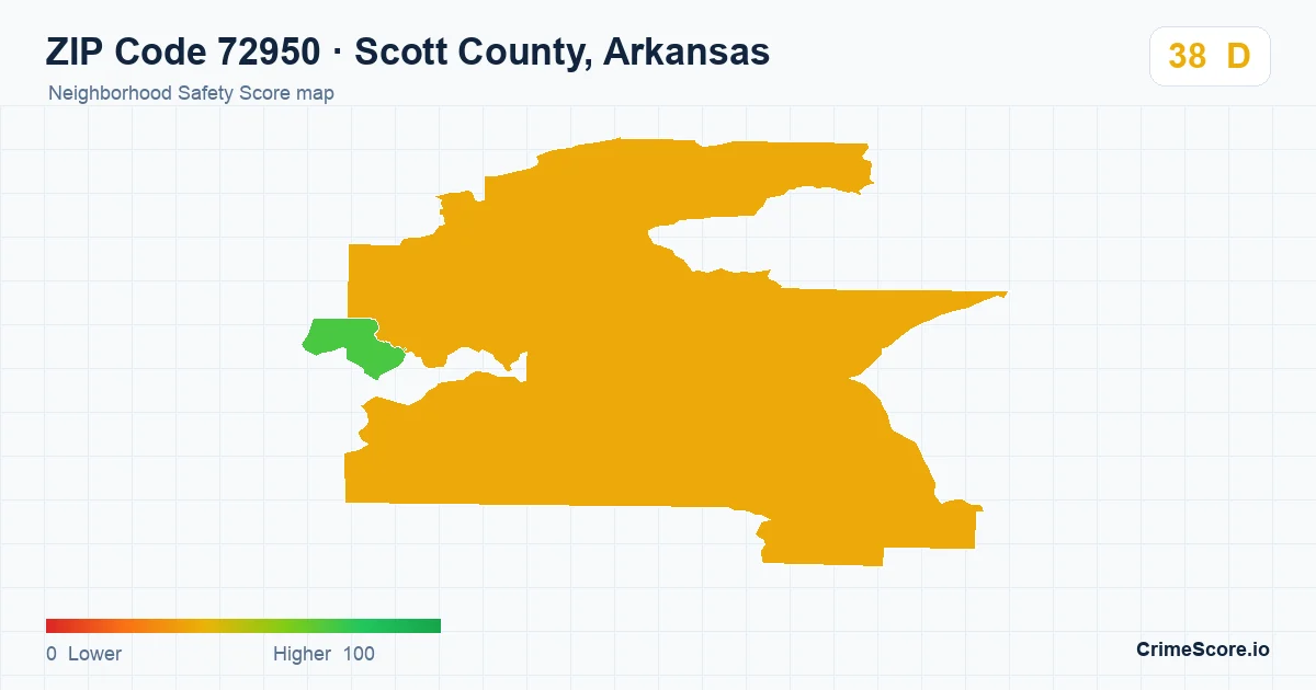 ZIP Code 72950 in Scott County, Arkansas neighborhood Safety Score map