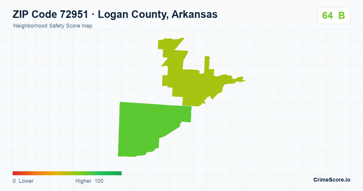 ZIP Code 72951 in Logan County, Arkansas neighborhood Safety Score map