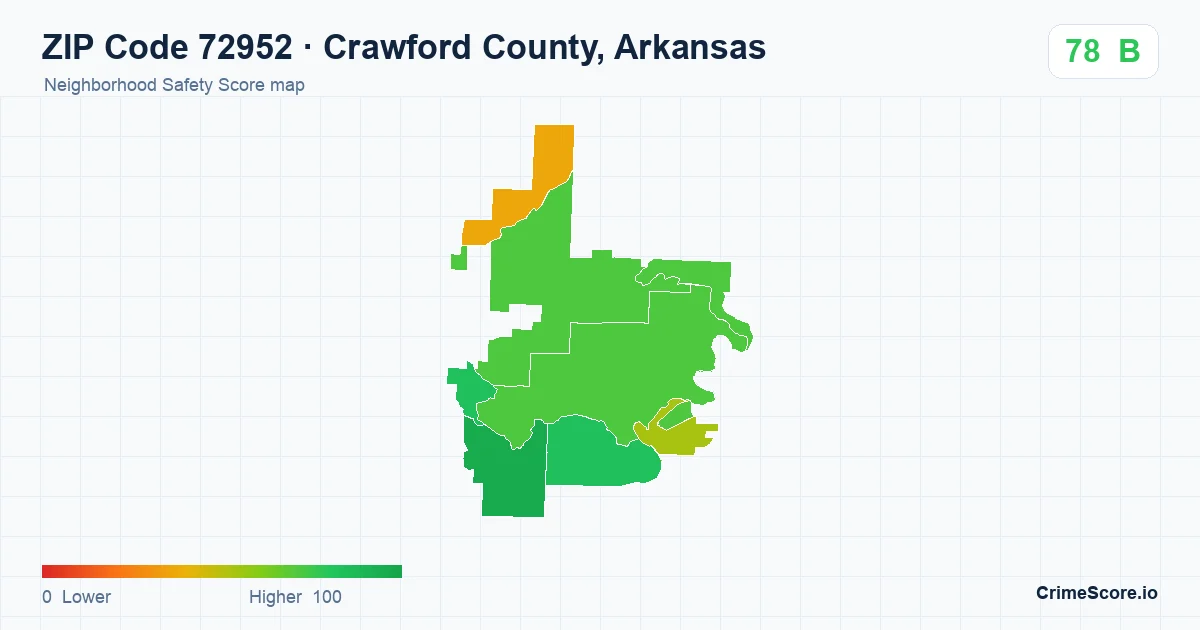 ZIP Code 72952 in Crawford County, Arkansas neighborhood Safety Score map