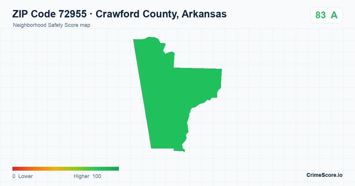 ZIP Code 72955 in Crawford County, Arkansas neighborhood Safety Score map