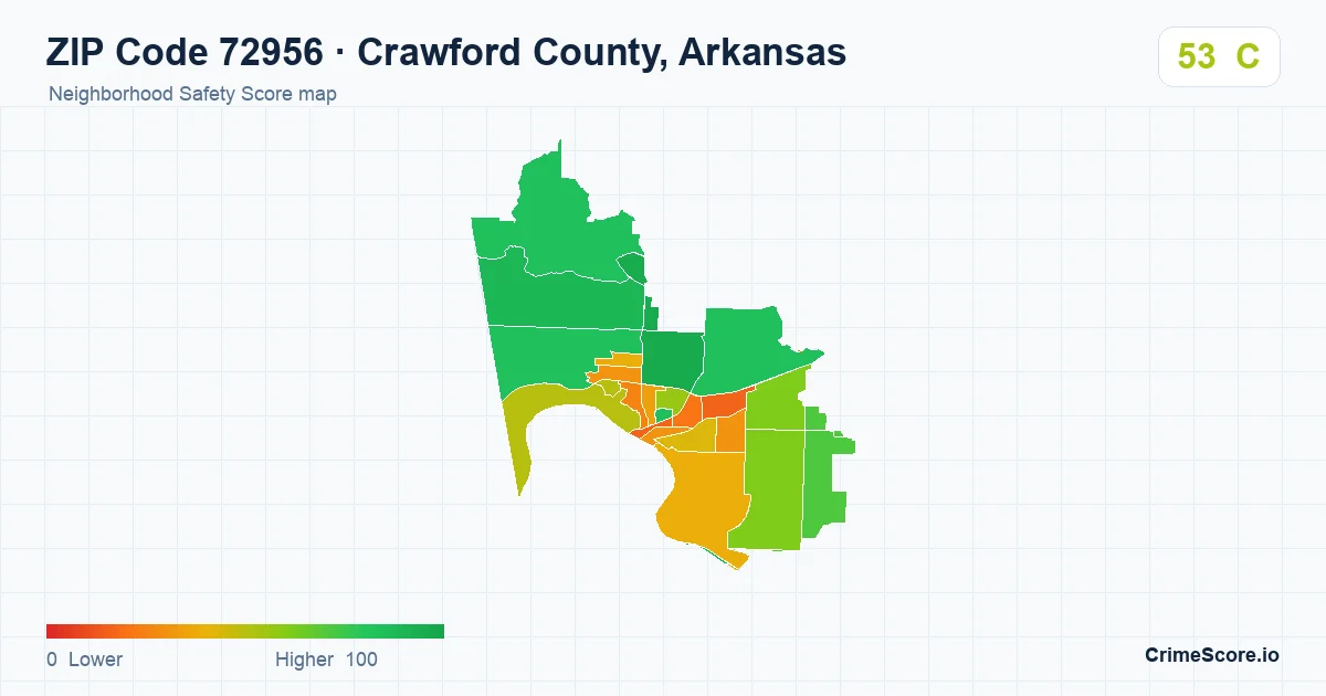 ZIP Code 72956 in Crawford County, Arkansas neighborhood Safety Score map
