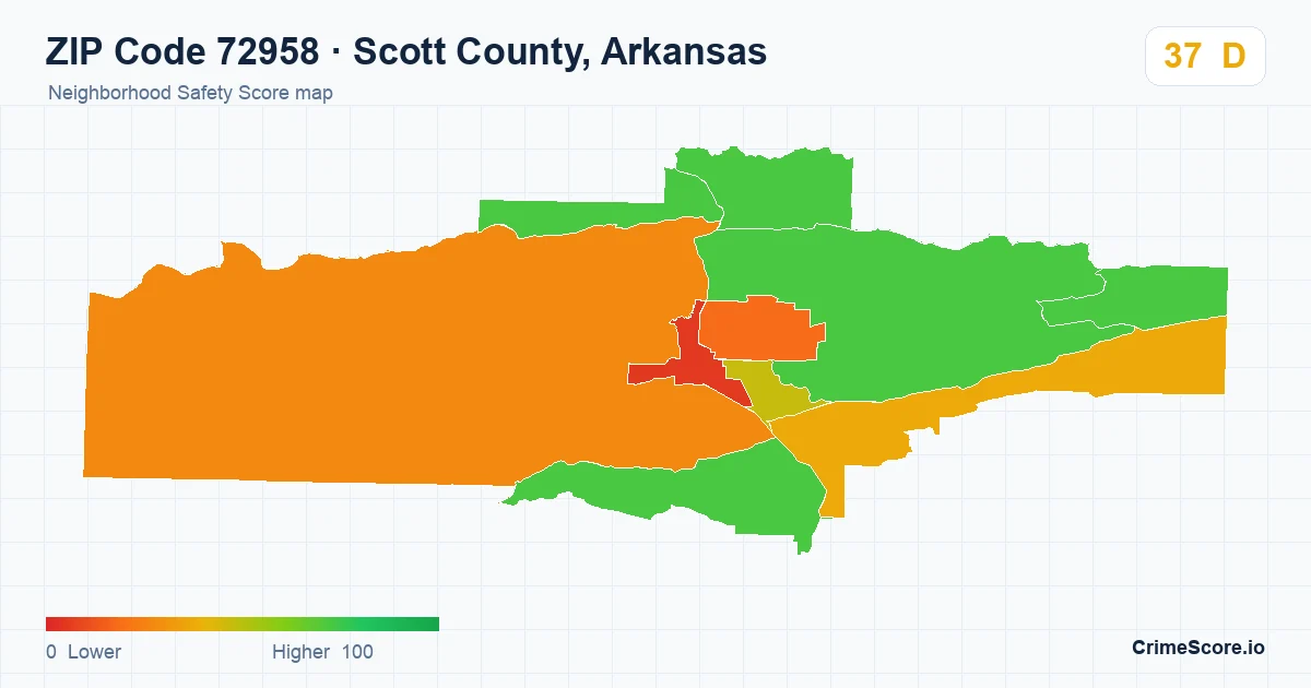 ZIP Code 72958 in Scott County, Arkansas neighborhood Safety Score map