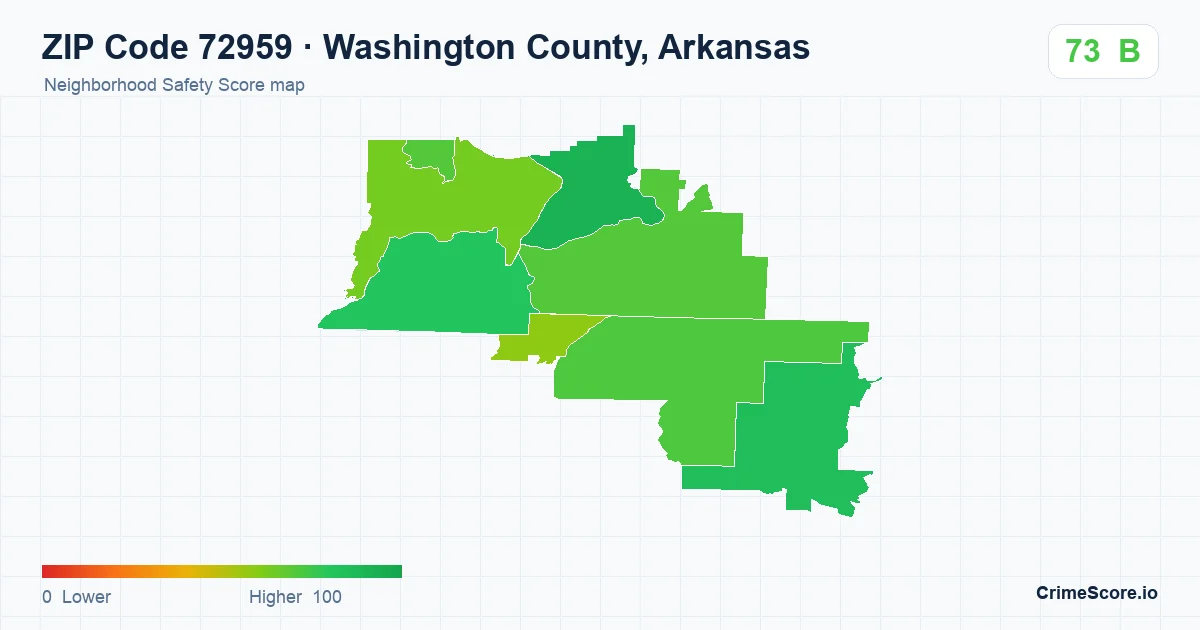 ZIP Code 72959 in Washington County, Arkansas neighborhood Safety Score map