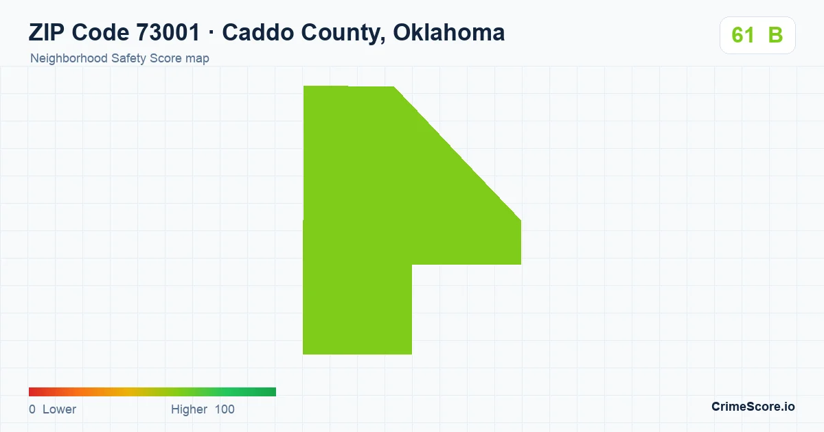 ZIP Code 73001 in Caddo County, Oklahoma neighborhood Safety Score map