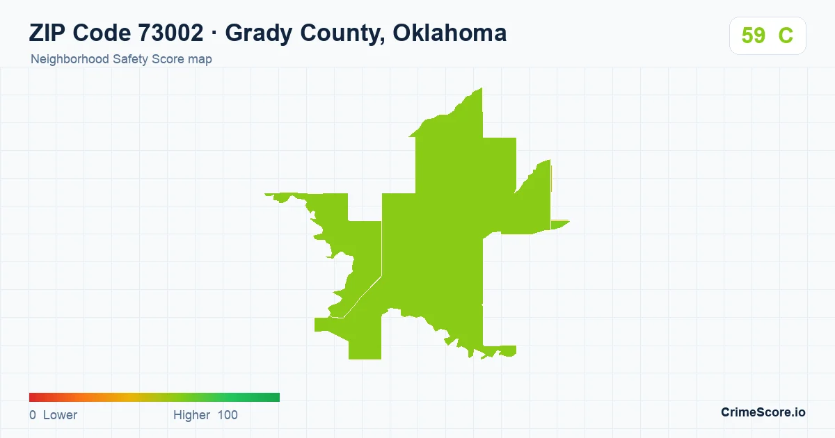 ZIP Code 73002 in Grady County, Oklahoma neighborhood Safety Score map