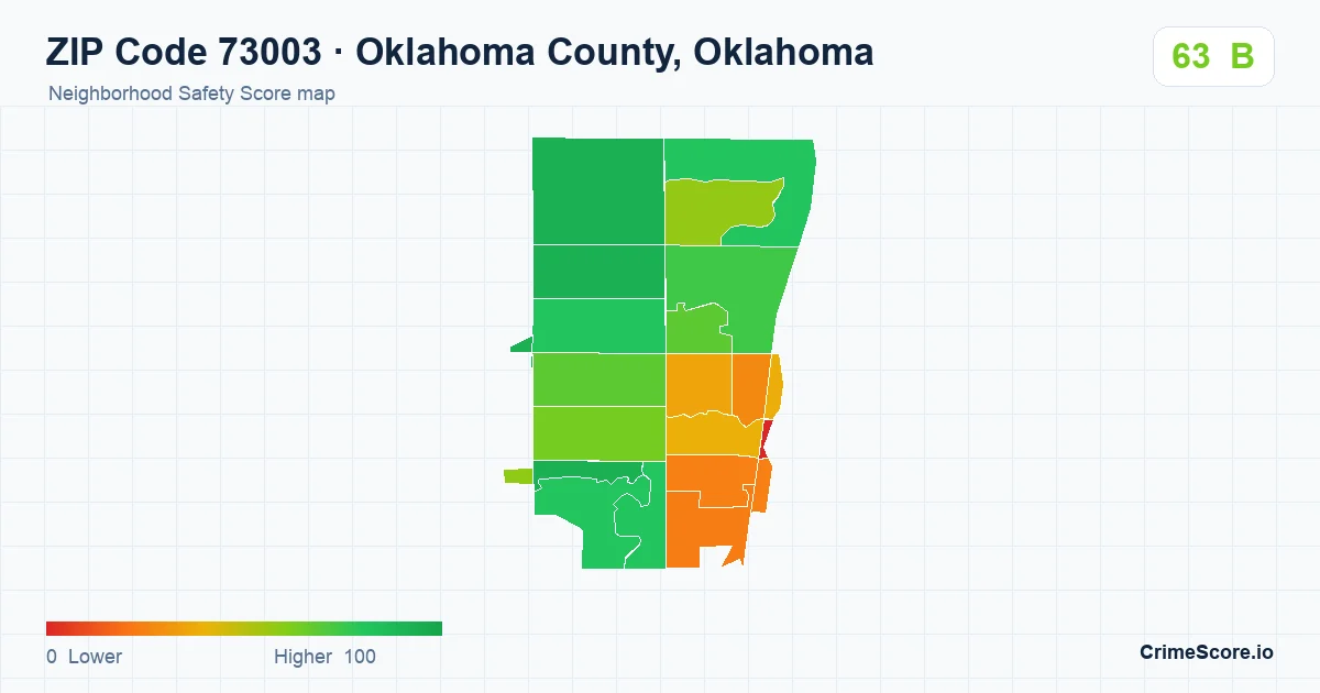 ZIP Code 73003 in Oklahoma County, Oklahoma neighborhood Safety Score map