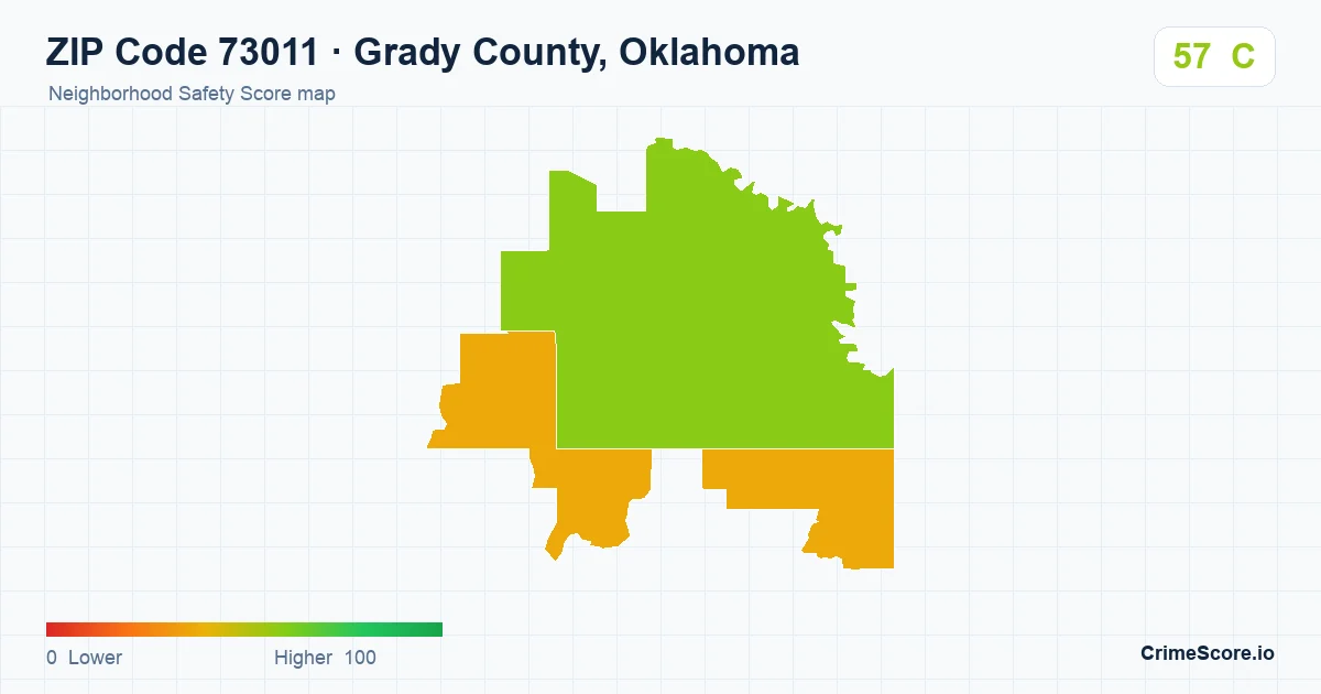 ZIP Code 73011 in Grady County, Oklahoma neighborhood Safety Score map
