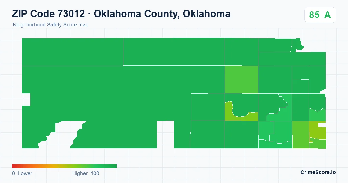 ZIP Code 73012 in Oklahoma County, Oklahoma neighborhood Safety Score map
