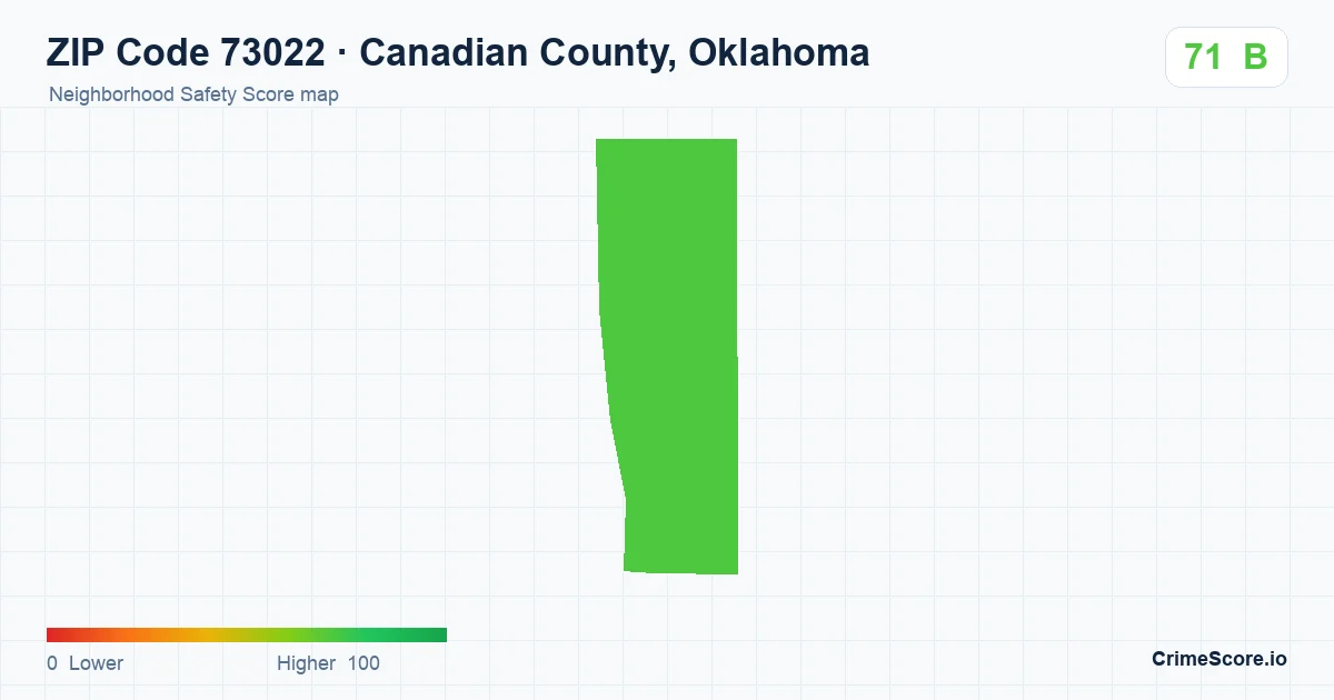 ZIP Code 73022 in Canadian County, Oklahoma neighborhood Safety Score map