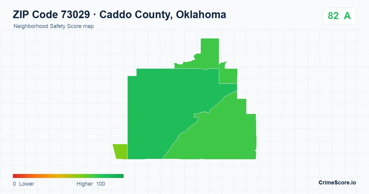 ZIP Code 73029 in Caddo County, Oklahoma neighborhood Safety Score map