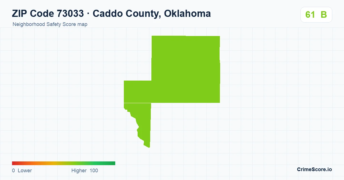 ZIP Code 73033 in Caddo County, Oklahoma neighborhood Safety Score map