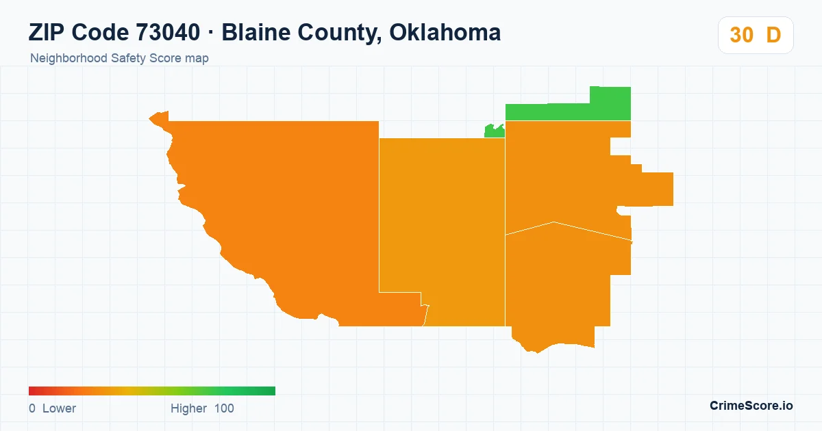 ZIP Code 73040 in Blaine County, Oklahoma neighborhood Safety Score map