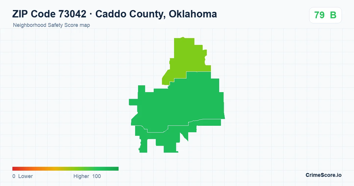 ZIP Code 73042 in Caddo County, Oklahoma neighborhood Safety Score map