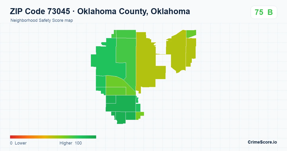 ZIP Code 73045 in Oklahoma County, Oklahoma neighborhood Safety Score map