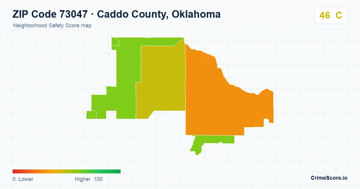 ZIP Code 73047 in Caddo County, Oklahoma neighborhood Safety Score map