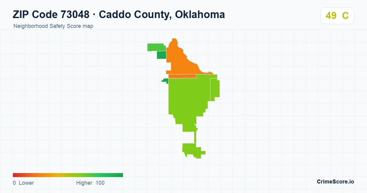 ZIP Code 73048 in Caddo County, Oklahoma neighborhood Safety Score map