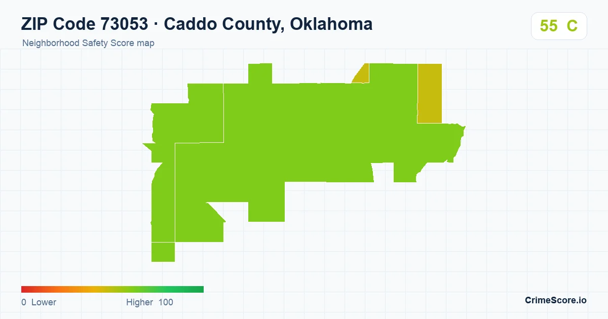ZIP Code 73053 in Caddo County, Oklahoma neighborhood Safety Score map