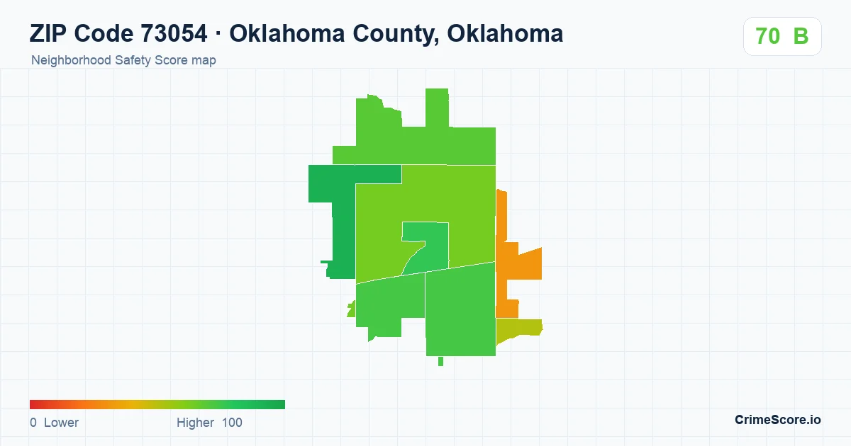 ZIP Code 73054 in Oklahoma County, Oklahoma neighborhood Safety Score map