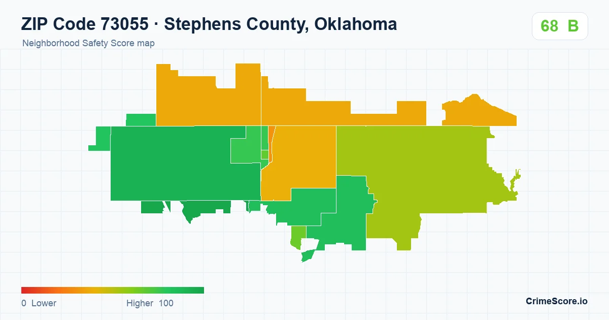ZIP Code 73055 in Stephens County, Oklahoma neighborhood Safety Score map