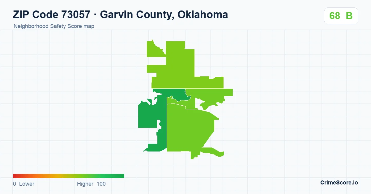 ZIP Code 73057 in Garvin County, Oklahoma neighborhood Safety Score map
