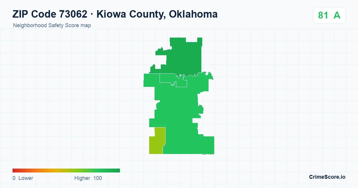 ZIP Code 73062 in Kiowa County, Oklahoma neighborhood Safety Score map