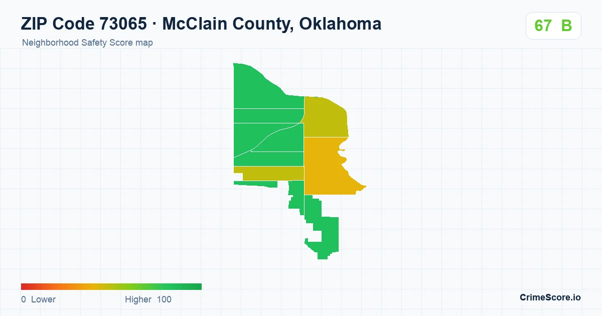 ZIP Code 73065 in McClain County, Oklahoma neighborhood Safety Score map