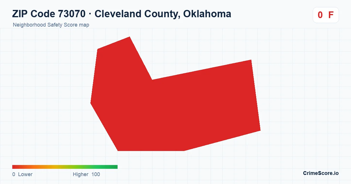ZIP Code 73070 in Cleveland County, Oklahoma neighborhood Safety Score map