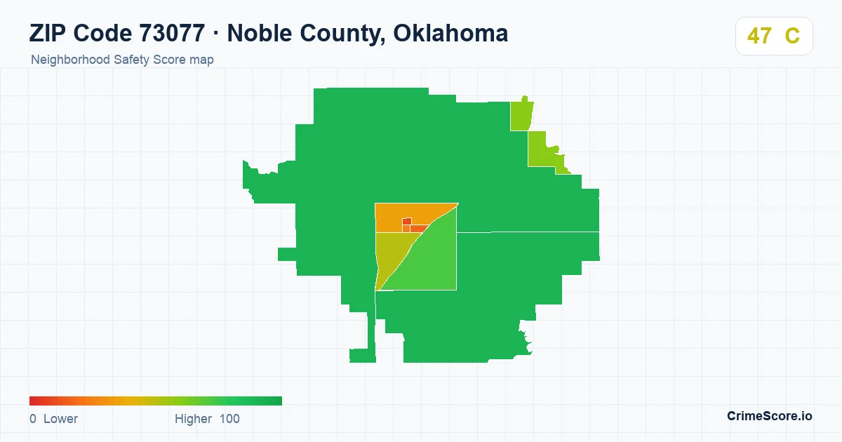 ZIP Code 73077 in Noble County, Oklahoma neighborhood Safety Score map