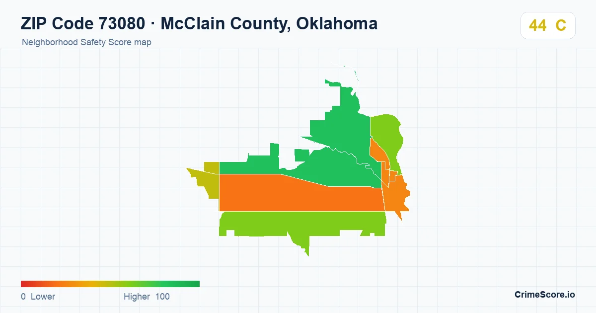 ZIP Code 73080 in McClain County, Oklahoma neighborhood Safety Score map